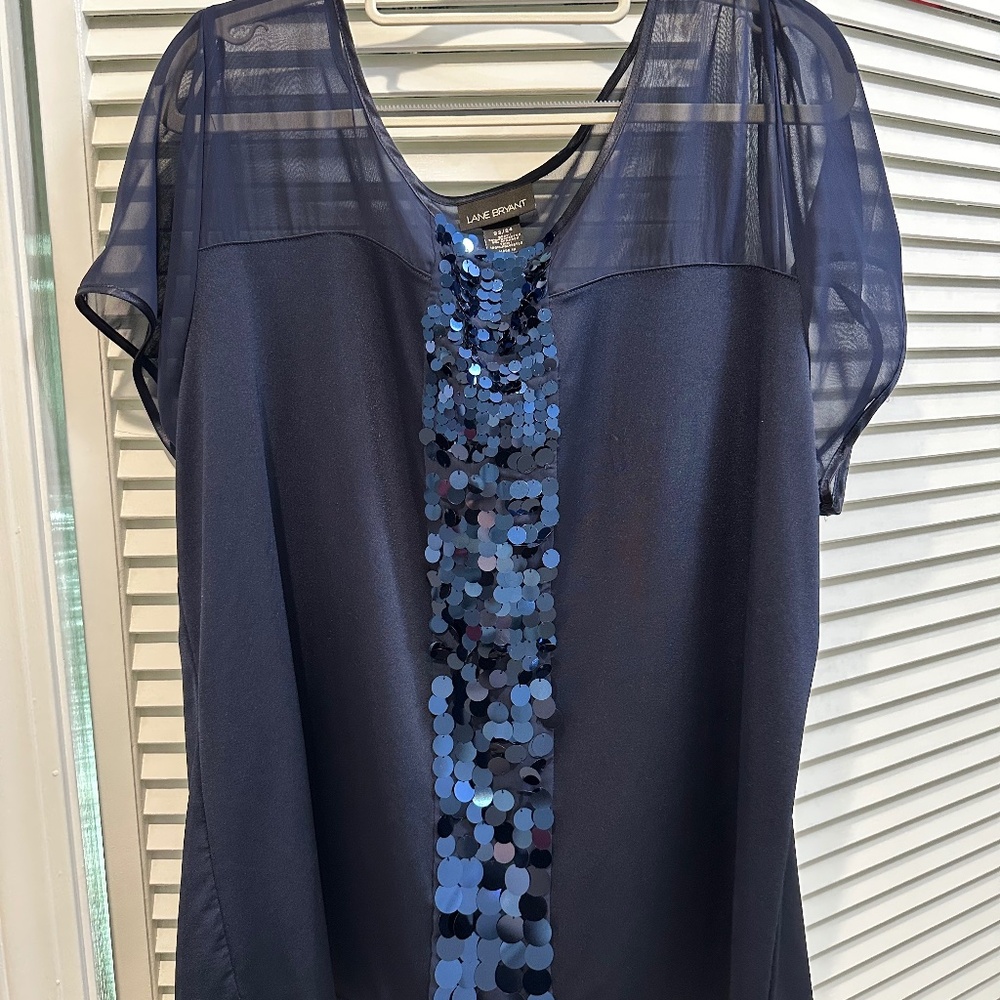 Women’s Plus 3X silky Sequined detail Navy Blue blouse